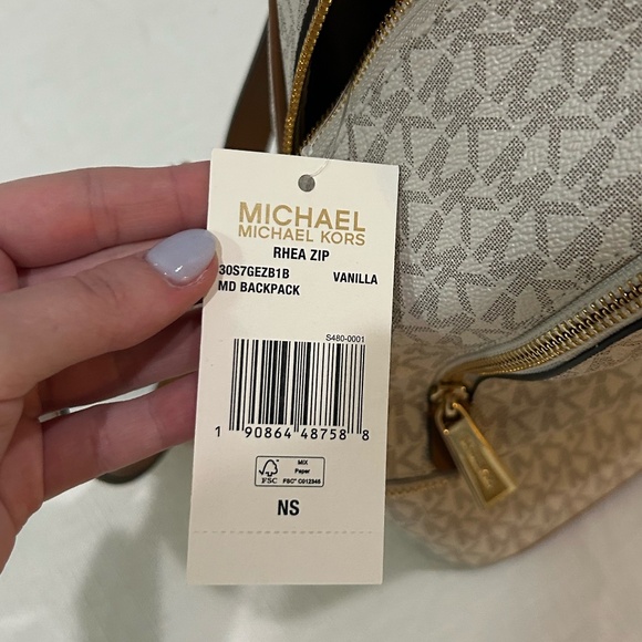 Michael Kors Rhea Medium Signature Logo Backpack in Light Cream Multi - Picture 11 of 16